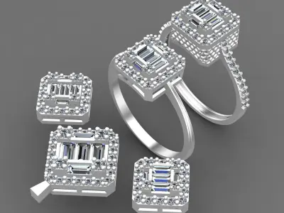 Diamond Solitaire Baguette Ring 3D print model buy