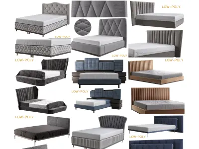 Headboard collection low poly 3d model bed frame with tufted ... Low-poly 3D model