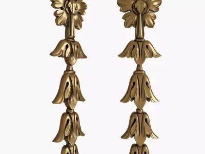 Decor pair of gold earrings 3D model