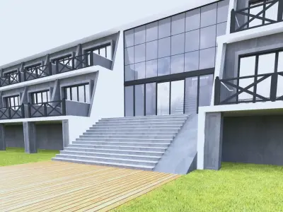 HOTEL building with balconies and stairs 3D model