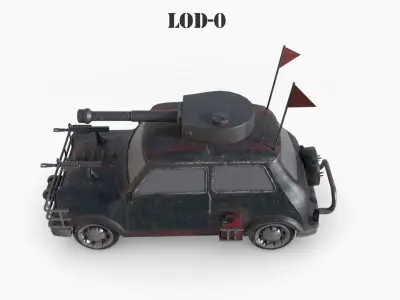 Post Apocalyptic Mini Morris Low-poly War Car Game Asset Low-poly 3D model