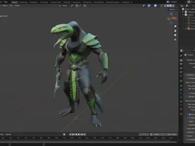 Lizard-Warrior 3D Model  Fantasy Reptilian Fighter Character Low-poly 3D model