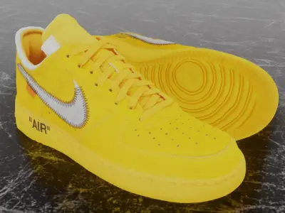 OFF WHITE X NIKE AIR FORCE 1 ONE YELLOW 3D SHOES Low-poly 3D model