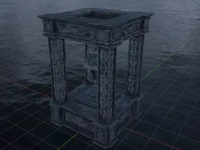 Gothic stone pedestal with vase inside Low-poly 3D model