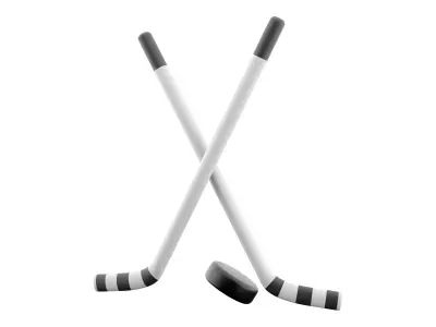 3D  illustration of crossed hockey sticks and puck 3D model
