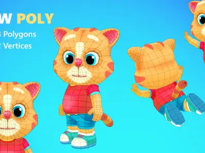 Cat Low poly Animated Rigged Low-poly 3D model