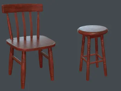 Chairs and Tables Pack Low-poly 3D model
