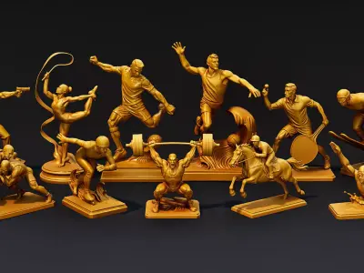 Golden Sports Statue Pack VOL2 Low-poly 3D model