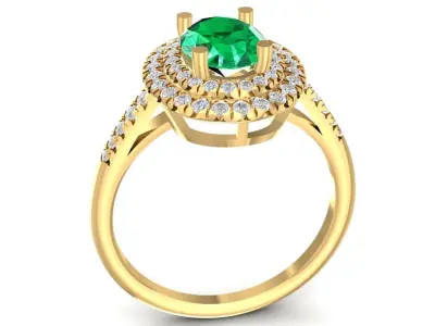 Luxury Oval Green Gemstone Double Halo Diamond Ring  2637 3D print model