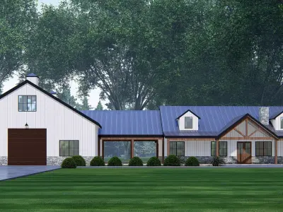 3D Model of Modern Barndominium House Exterior 3D model