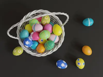 Easter White Basket with Eggs 3D model