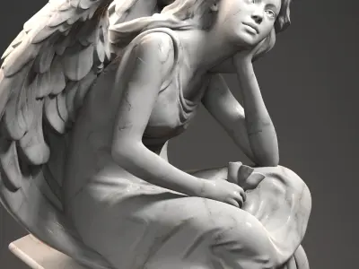 Resting Grace Sitting Angel Statue 3D print model