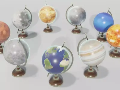 Solar System Planets Globes 3D Model Low-poly 3D model