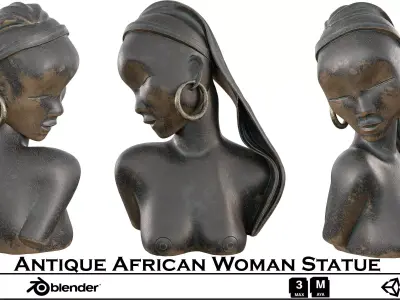 Antique African Woman Statue - Tribal Bust  Low-poly 3D model