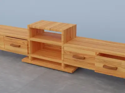 Wooden tv stand Low-poly 3D model