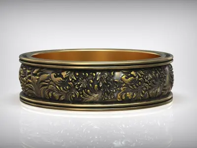 Rococo Ornate Carved Wedding Rings 3D print model