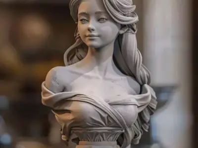 Classical Female Bust Marble Sculpture Draped Fabric 3D Low-poly 3D model