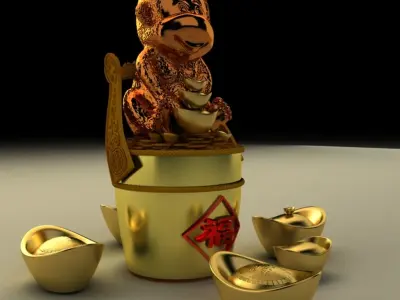 Chinese Gold Ingot Low-poly 3D model