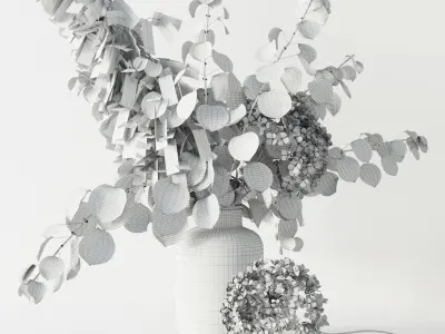 Bouquet with lunaria pampas grass and hydragea 3D model