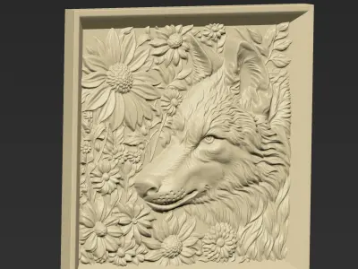 Wolf Head and Flowers A51 3D print model