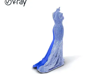 Regal Evening Gown Model Pack with Mermaid Flare Low-poly 3D model