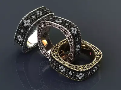 Venetian Princess  ring  with  black and white diamonds 3D print model