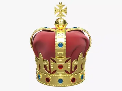 Royal crown with gems and velvet 01 3D model
