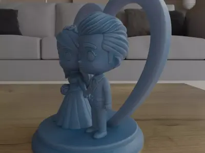 Cute Chibi Wedding Couple Heart STL 3D print model
