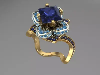 wave flower ring 3D print model