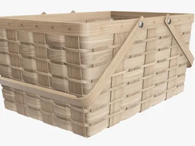 Wicker basket picnic with handles light brown 3D model