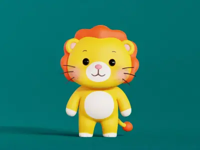 Lion Character Cartoon Chibi Kawaii Rigged Animated Low-poly 3D model