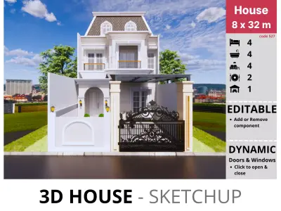 House 8x32m code 527 - Sketchup 3D model 3D model 3D model