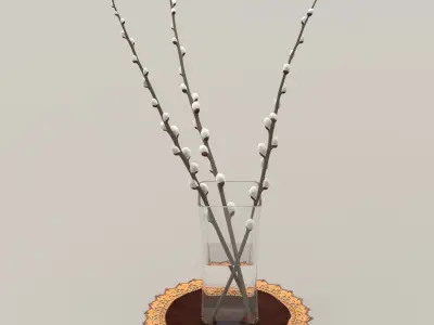Vase and Willow twigs Low-poly 3D model