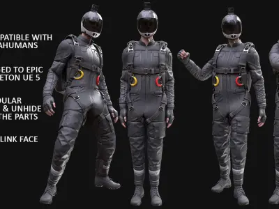 Man in Skydiving Suit - Modular - Rigged Low-poly 3D model