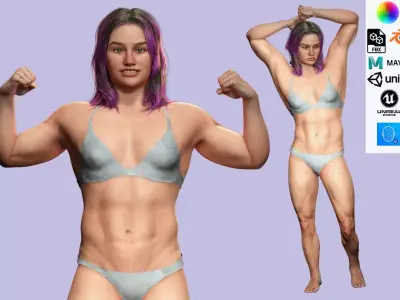 Muscular Women Full Rigged Low-poly 3D model