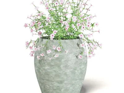 Pink Flowers 3D Model in Ceramic Pot 3D model