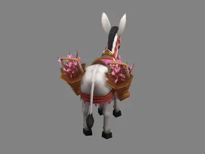 Cartoon white donkey mount - mule Low-poly 3D model