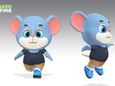 Mouse Rat Rodent Blue Animated Rigged Low-poly 3D model