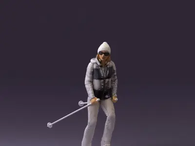 woman in skisuit on skies 1101 3D model