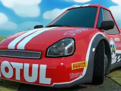 Rigged low poly cartoon racing car MOTUL Low-poly 3D model