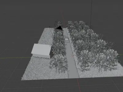 Scene with low poly car forest and small house Low-poly 3D model