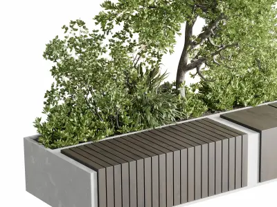 Urban Environment Urban Furniture Green Benches With tree 39 Low-poly 3D model