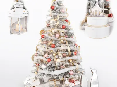 Set of Christmas tree and decorative elements 3D model