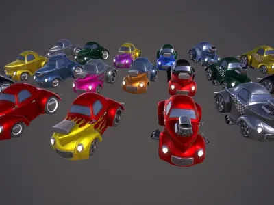 Cartoon Hot Rod Coupe PBR Low-poly 3D model