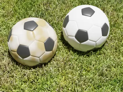 Blender Football Scene with Clean Dirty Balls and Grass Types Low-poly 3D model