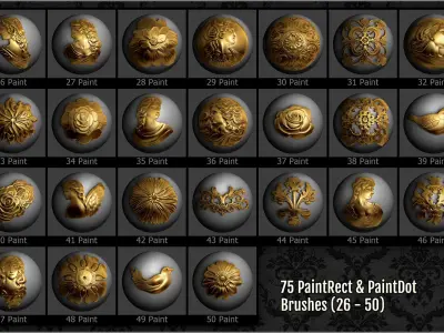 Romantic Era Ornaments Maker 300 ZBrush brushes and 75 alphas Texture
