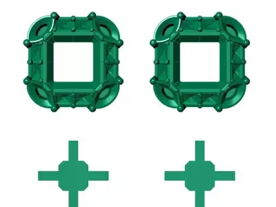 Asscher-Cut Diamond Halo Stud Earrings in Yellow Gold 3D print model