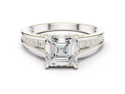 Princess Cut Diamond Ring 3D Model Pave Band  Jewelry STL 3D print model