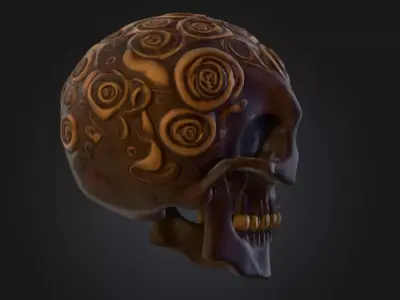 Ornamental Carved Skull Floral Pattern Low-poly 3D model