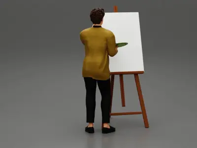 artist painter drawing on canvas 3D print model